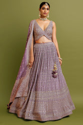 African Lilac Purple Chinon Flared Desginer Lehenga with Sequin and Zari Embroidery